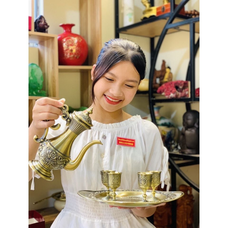  Bộ ấm chén đồng dáng hoàng gia-Ấm chén Bảo Khánh 