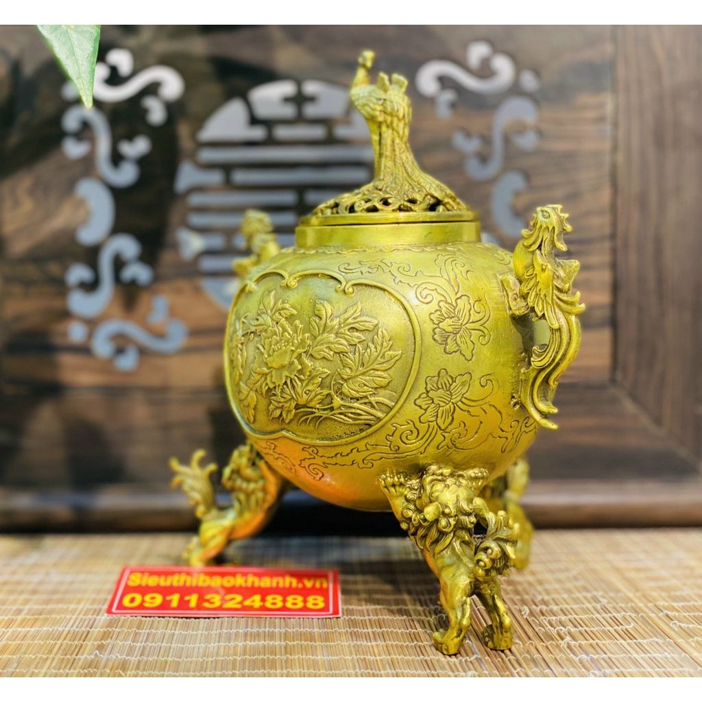  Xông Trầm,dụng cụ đốt Trầm chất liệu đồng vàng cao cấp 