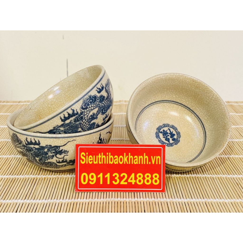  Bộ 10 bát men rạn họa tiết rồng xuất xứ Bát Tràng 