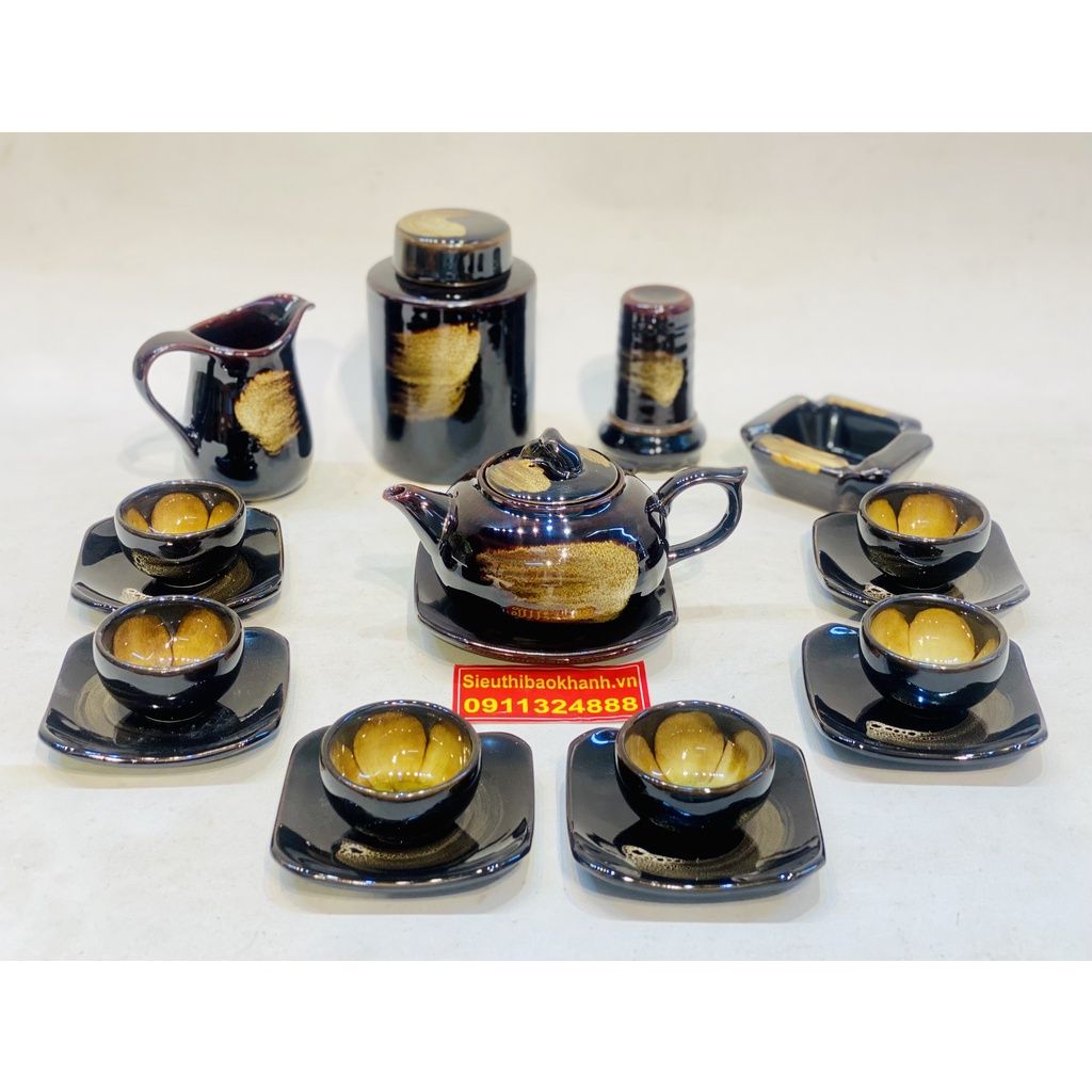  Bộ ấm chén,ấm trà tử sa Bát Tràng cao cấp kèm phụ kiện 350ml 