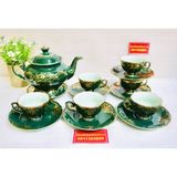  Bộ ấm men xanh vẽ vàng quà tặng xuất xứ Bát Tràng 