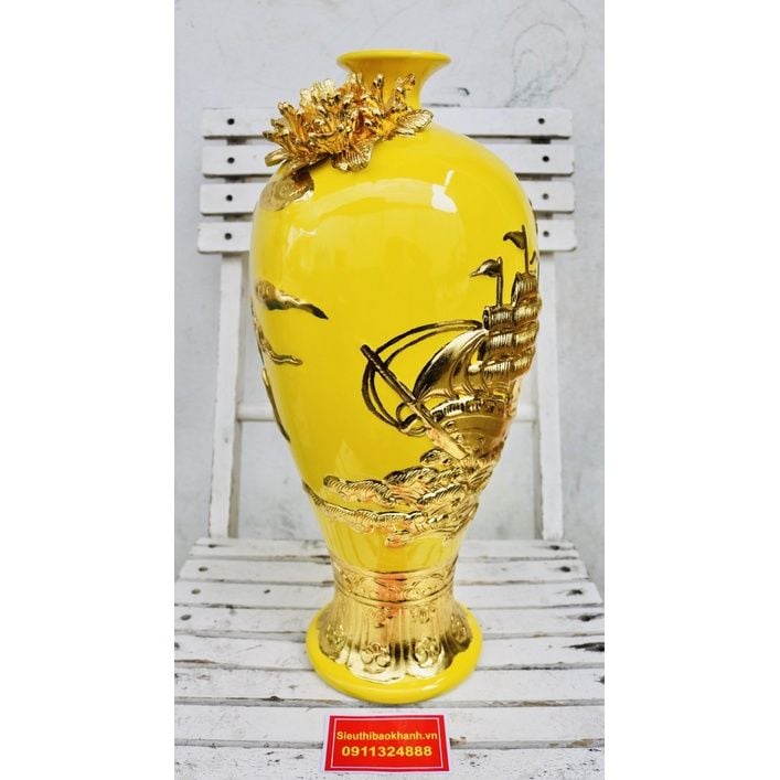  Bình hút lộc Bát Tràng đắp nổi vẽ vàng 42cm 