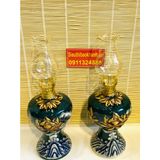  [ĐỒ THỜ CÚNG]-Cặp đèn dầu đồng thân gốm xuất xứ Bát Tràng họa tiết đắp nổi hoa sen-26cm- Bát Tràng Bảo Khánh 