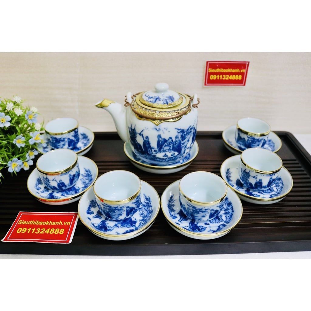  Bộ ấm chén Trúc Lâm Thất Hiền bọc đồng BKCEVN-8027 