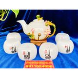  Bộ ấm chén,ấm trà đá ngọc họa tiết Phượng in nổi 400ml 