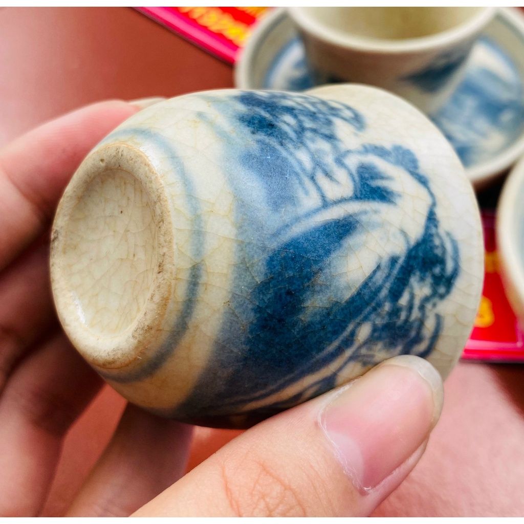  Bộ ấm chén men rạn Bát Tràng, họa tiết sơn thủy BKCE-001170VN-0004 