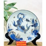  [BÁT TRÀNG CHÍNH HÃNG]-Đĩa Cảnh Men Lam Họa Tiết Lí Ngư-Mỹ Nghệ Bảo Khánh-Đĩa Trang Trí 35cm. 