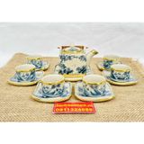  Bộ ấm chén men rạn Bát Tràng dáng vuông họa tiết sơn thủy 350ml 