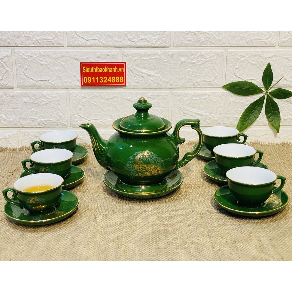  Bộ ấm chén men xanh vẽ vàng xuất xứ Bát Tràng 