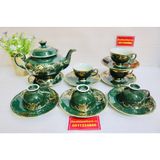  Bộ ấm men xanh vẽ vàng quà tặng xuất xứ Bát Tràng 