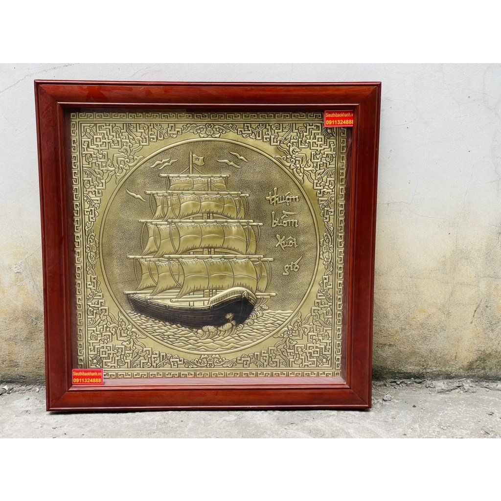  [Mỹ Nghệ Bảo Khánh]-Tranh Thuận Buồm Xuôi Gió đồng vàng thúc nổi khung 80×80 cm 