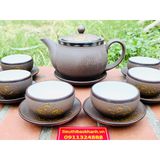  Bộ ấm chén gốm sứ Bát Tràng cao cấp hạo tiết in chìm 