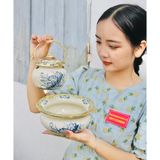  Bộ điếu bát men rạn Bát Tràng vẽ Hoa Sen cao cấp BKCE-001360VN-1415 