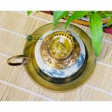  Đèn dầu đồng thân gốm men lam cao cấp (loại 20cm) 