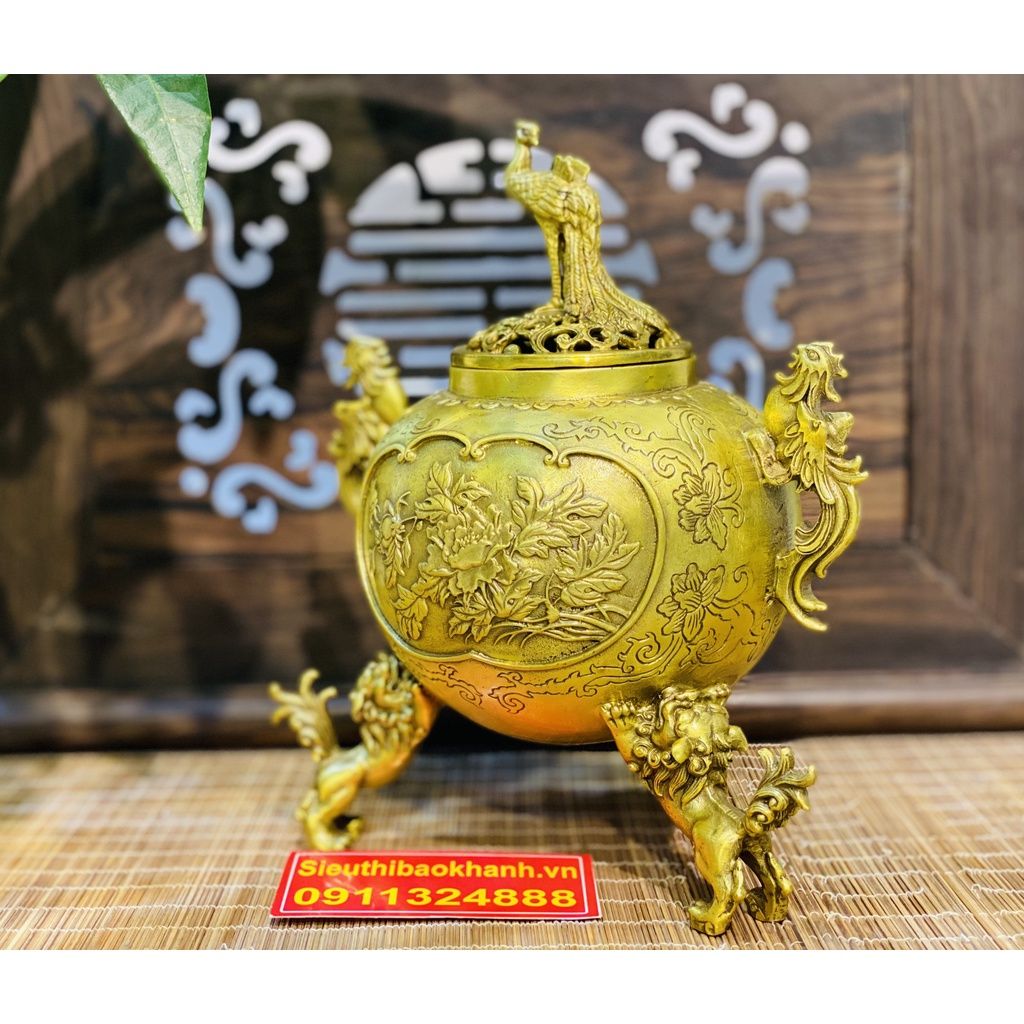  Xông Trầm,dụng cụ đốt Trầm chất liệu đồng vàng cao cấp 