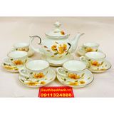  Bộ ấm chén men kem họa tiết Hoa Sen Bát Tràng 350ml 