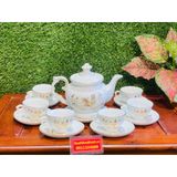  Bộ ấm chén men kem hoa tiết Kim Kê Đại Cát 