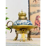  Đèn dầu đồng thân gốm men lam cao cấp (loại 20cm) 