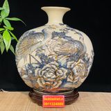  [HÀNG NGHỆ NHÂN]-Bình Hút Lộc men rạn công đào 35cm-mỹ nghệ bảo khánh 