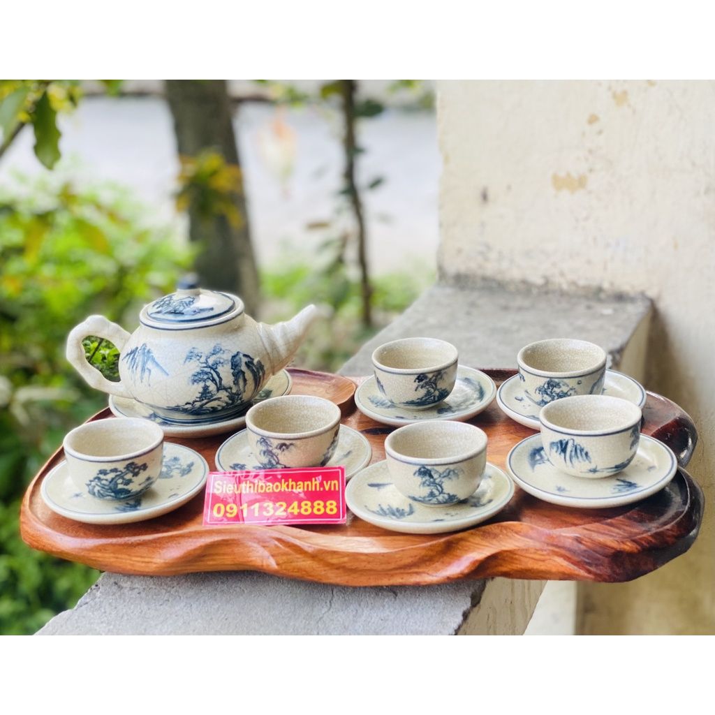  Bộ ấm chén men rạn vẽ Sơn Thủy Bát Tràng cao cấp 350ml 