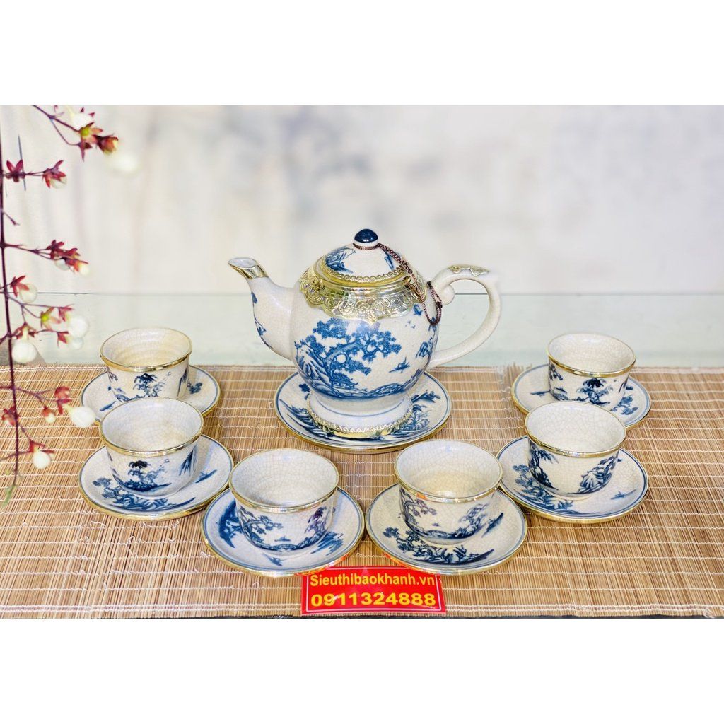  Bộ ấm chén uống trà Đẹp,cao cấp chính hãng Bát Tràng 350ml 