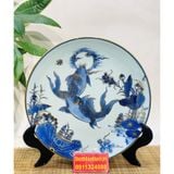  [BÁT TRÀNG CHÍNH HÃNG]-Đĩa Cảnh Men Lam Họa Tiết Lí Ngư-Mỹ Nghệ Bảo Khánh-Đĩa Trang Trí 35cm. 