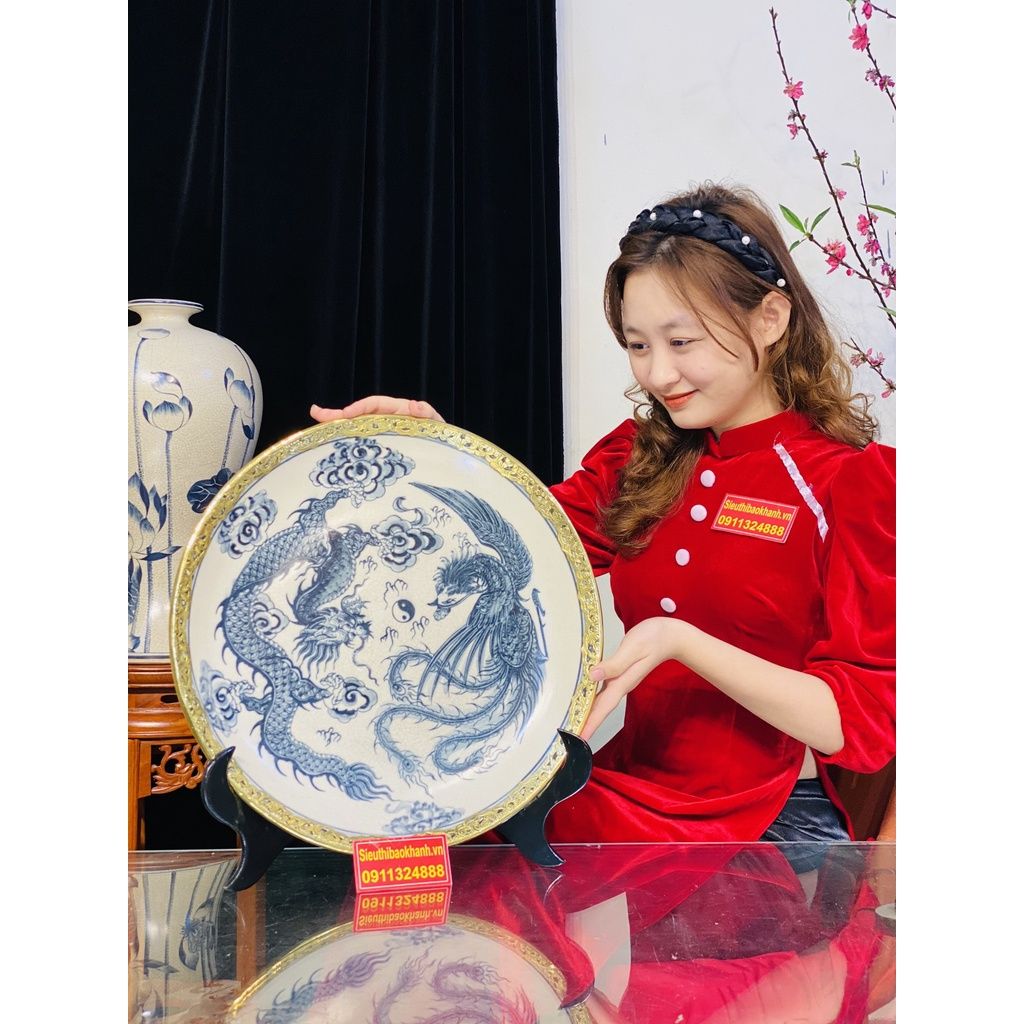  Đĩa gốm trang trí,để bàn đẹp chính hãng Bát Tràng-Gốm sứ Bảo Khánh 