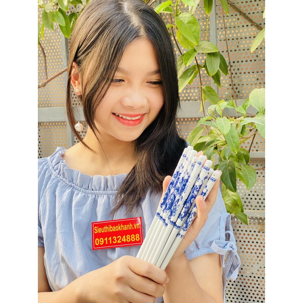  Đồ thờ cúng - Bộ đũa gốm men lam cao cấp - mỹ nghệ bảo khánh 