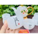 Bộ ấm chén,ấm trà đá ngọc họa tiết hoa đào in nổi 400ml 