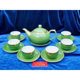  Bộ ấm chén men ngọc màu xanh viền vàng 