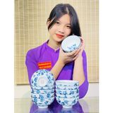  Bộ 10 bát men trắng vẽ hoa xuất xứ Bát Tràng 
