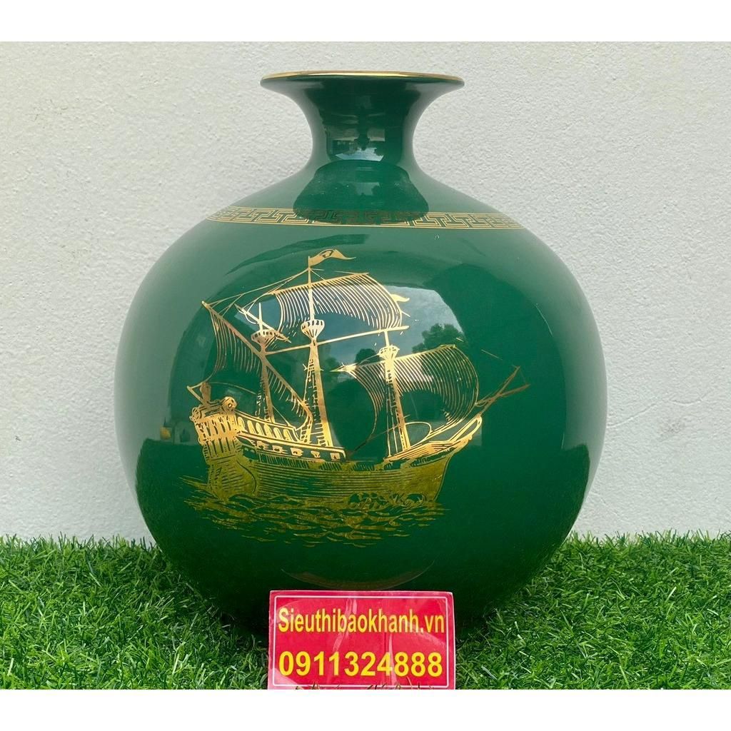  Bình hút lộc Bát Tràng đắp nổi vẽ vàng họa tiết thuận buồm xuôi gió 21cm 