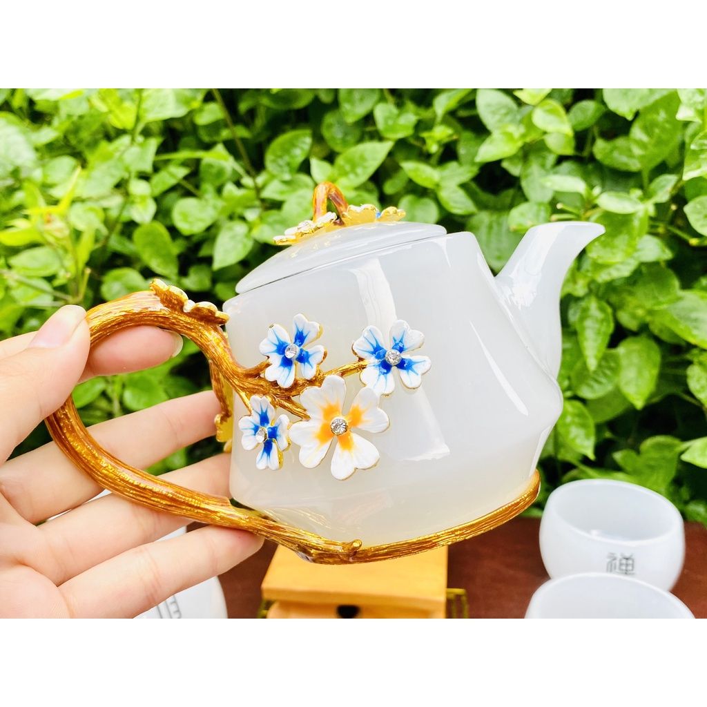  Tuyệt Phẩm Bộ ấm chén đá hoa nổi -Bảo Khánh 