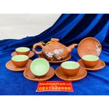  Bộ ấm trà Tử sa lòng xanh Bát Tràng họa tiết Hoa Mai 350ml BKCEVN-8016 