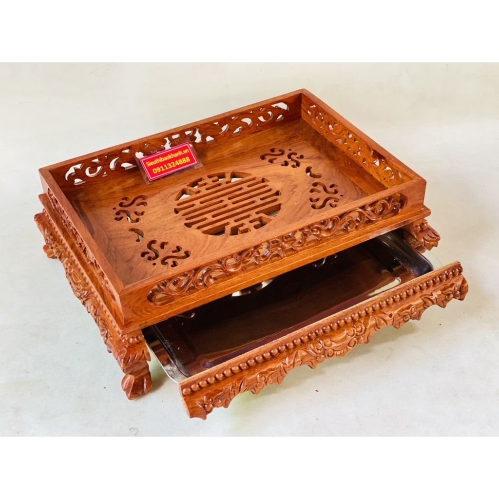  Khay Trà chân quỳ chất liệu Gỗ Hương cao cấp 48cm 