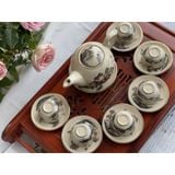  Bộ ấm chén họa tiết Sơn Thủy hoàng gia vẽ vàng Bát Tràng 500ml 