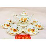  Bộ ấm chén men kem họa tiết Hoa Sen Bát Tràng 350ml 