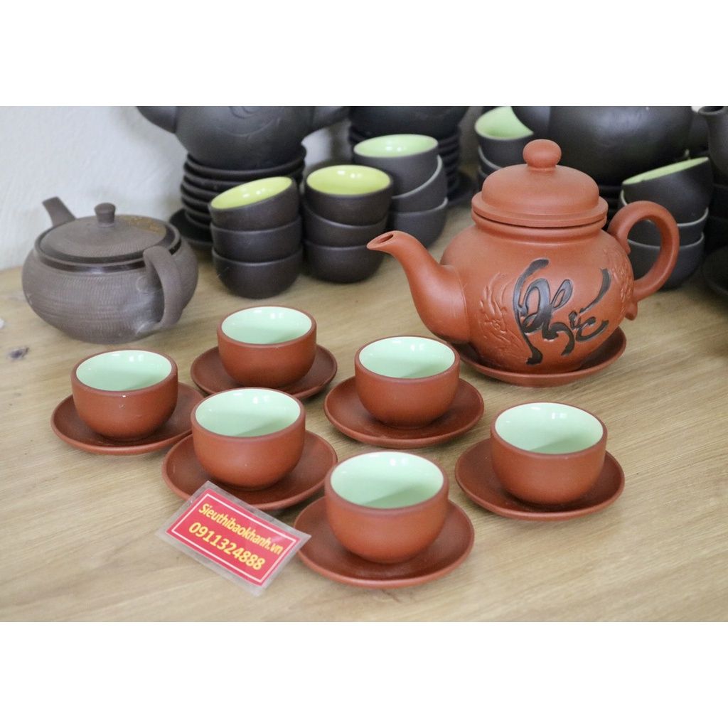  Bộ ấm chén tử sa Bát Tràng  họa tiết chữ Phúc-Siêu thị Bảo Khánh 