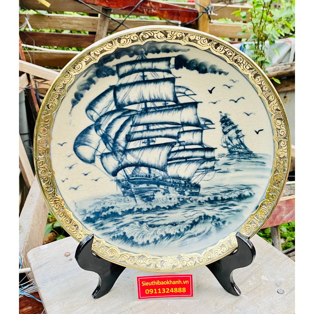  Đĩa Trưng Bày Men Dạ Bọc Đồng Họa Tiết Thuận Buồm Xuôi Gió 