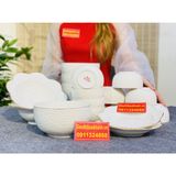  [BÁT TRÀNG VIỆT NAM]-Set bát đĩa cao cấp viền vàng họa tiết trơn-bảo khánh việt nam 