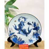  [BÁT TRÀNG CHÍNH HÃNG]-Đĩa Cảnh Men Lam Họa Tiết Lí Ngư-Mỹ Nghệ Bảo Khánh-Đĩa Trang Trí 35cm. 