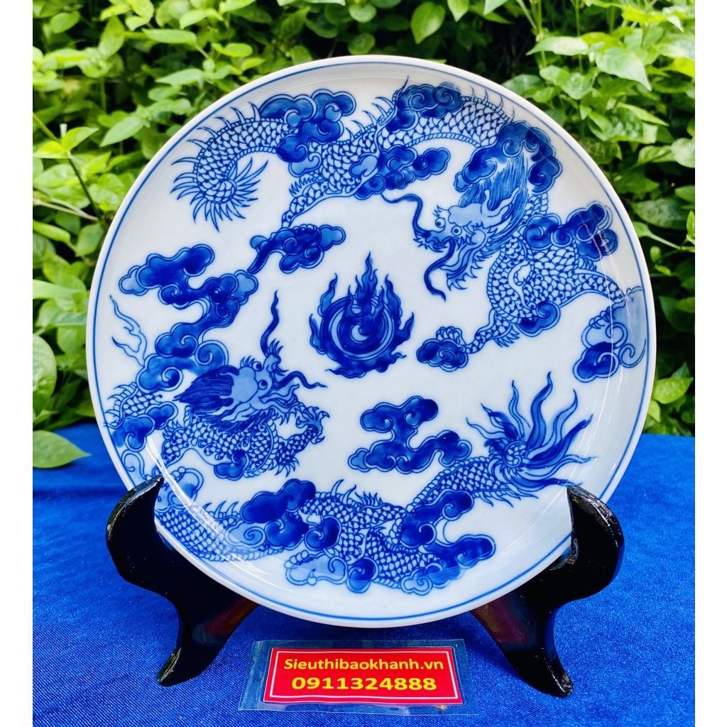  Sieu Thi Bao Khanh-Đĩa cảnh men rạn họa tiết song long 
