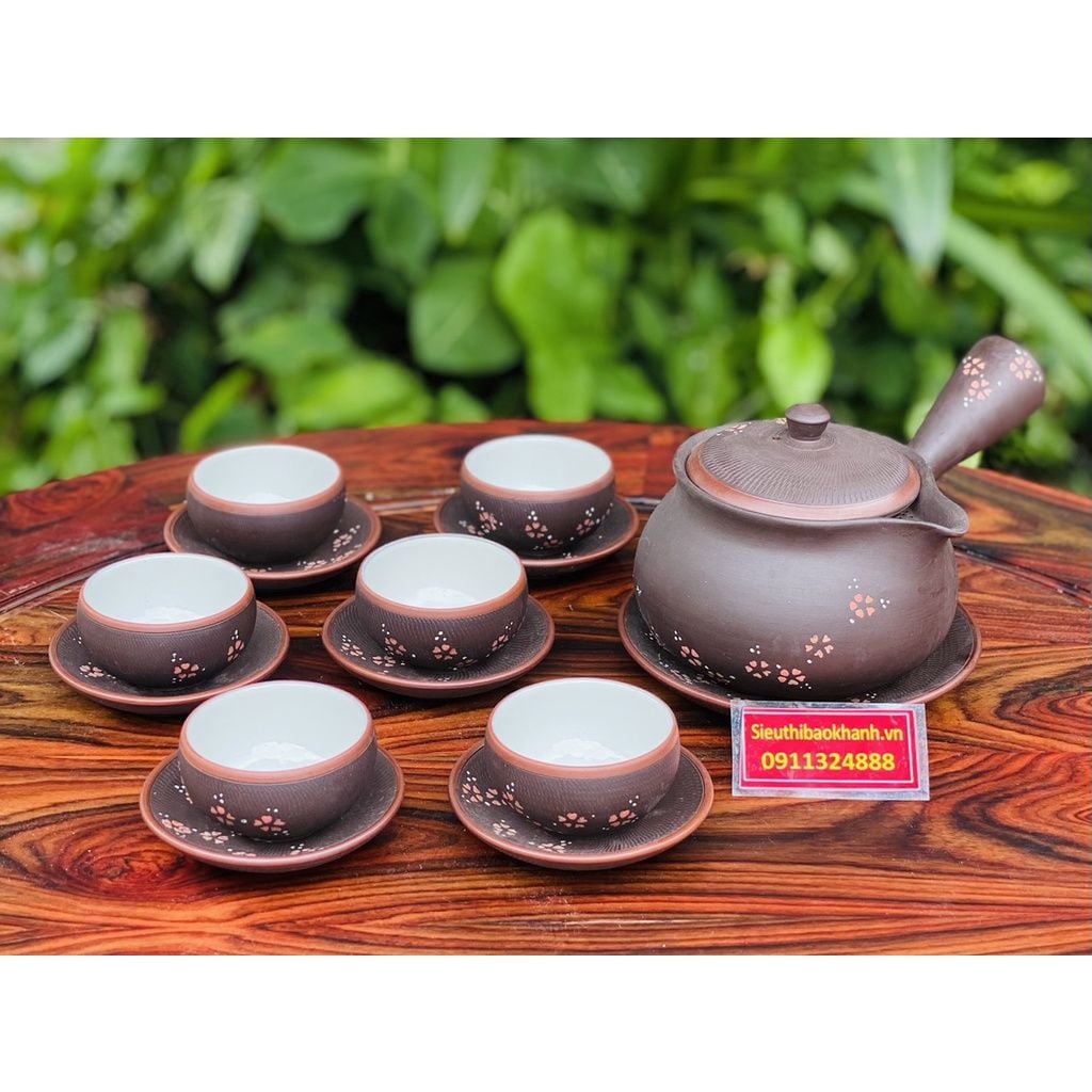 Nghệ thuật gốm sứ Bát Tràng ấm chén tử sa hạo tiết hoa năm cánh _ấm chén Bảo Khánh 