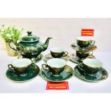  Bộ ấm men xanh vẽ vàng quà tặng xuất xứ Bát Tràng 