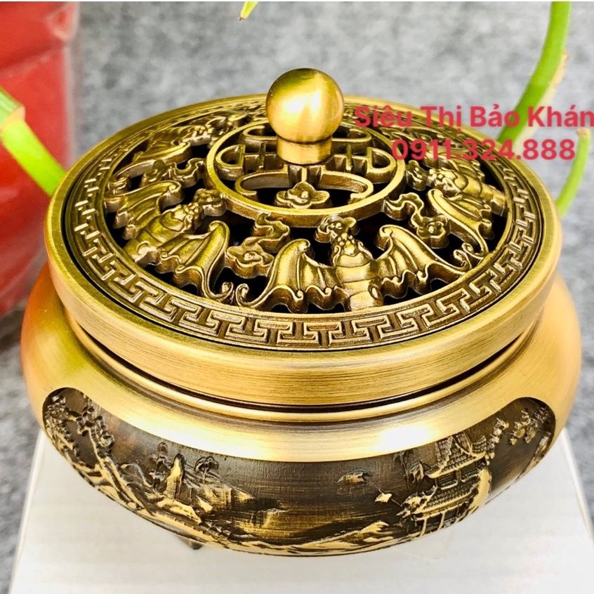  Xông Trầm,dụng cụ đốt Trầm chất liệu đồng vàng cao cấp 8cm-Bảo Khánh 