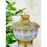  [ĐỒ THỜ CÚNG]-Cặp đèn dầu đồng thân gốm xuất xứ Bát Tràng 25cm 