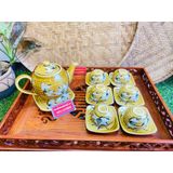  Bộ ấm chén gốm sứ họa tiết chim bay 