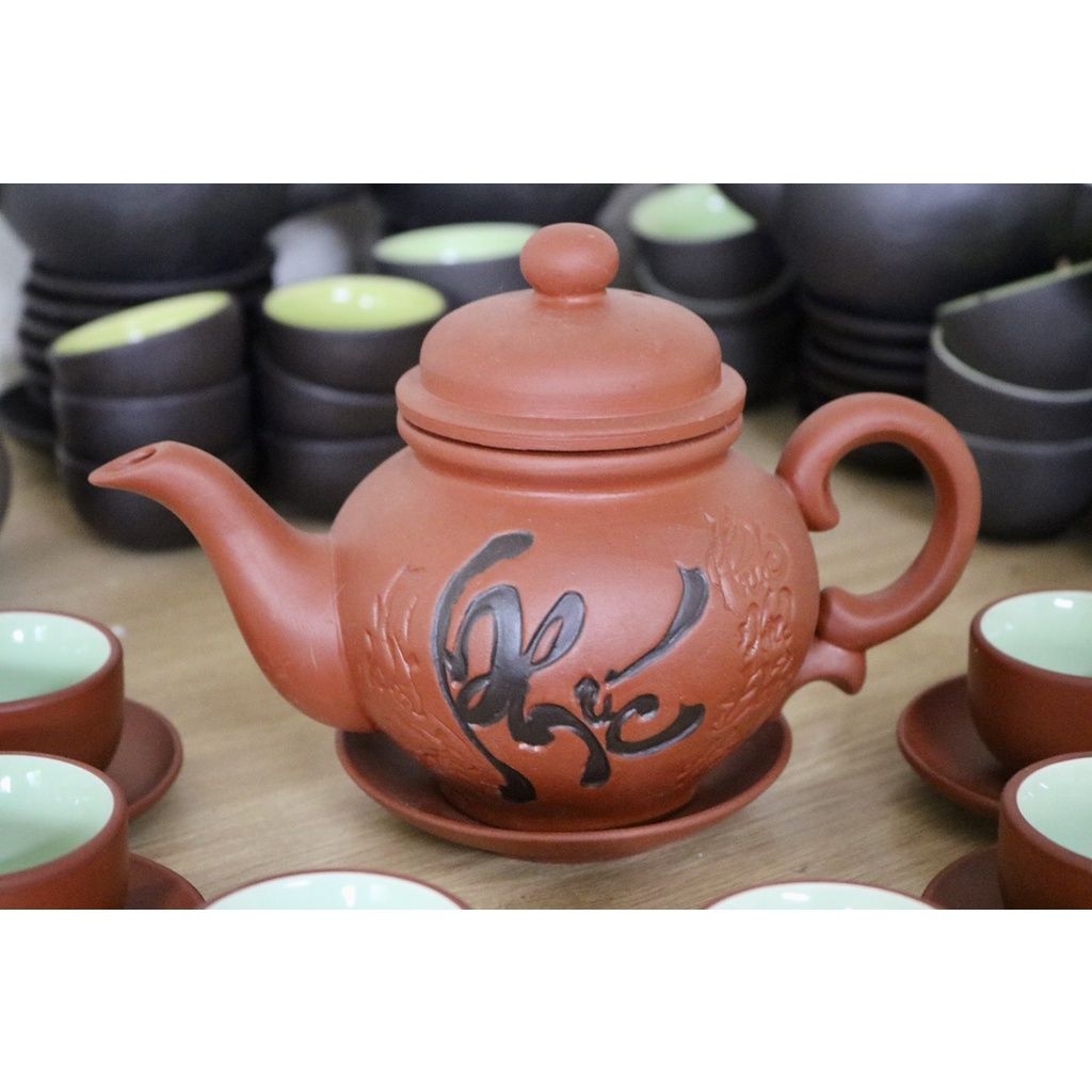  Bộ ấm chén tử sa Bát Tràng  họa tiết chữ Phúc-Siêu thị Bảo Khánh 