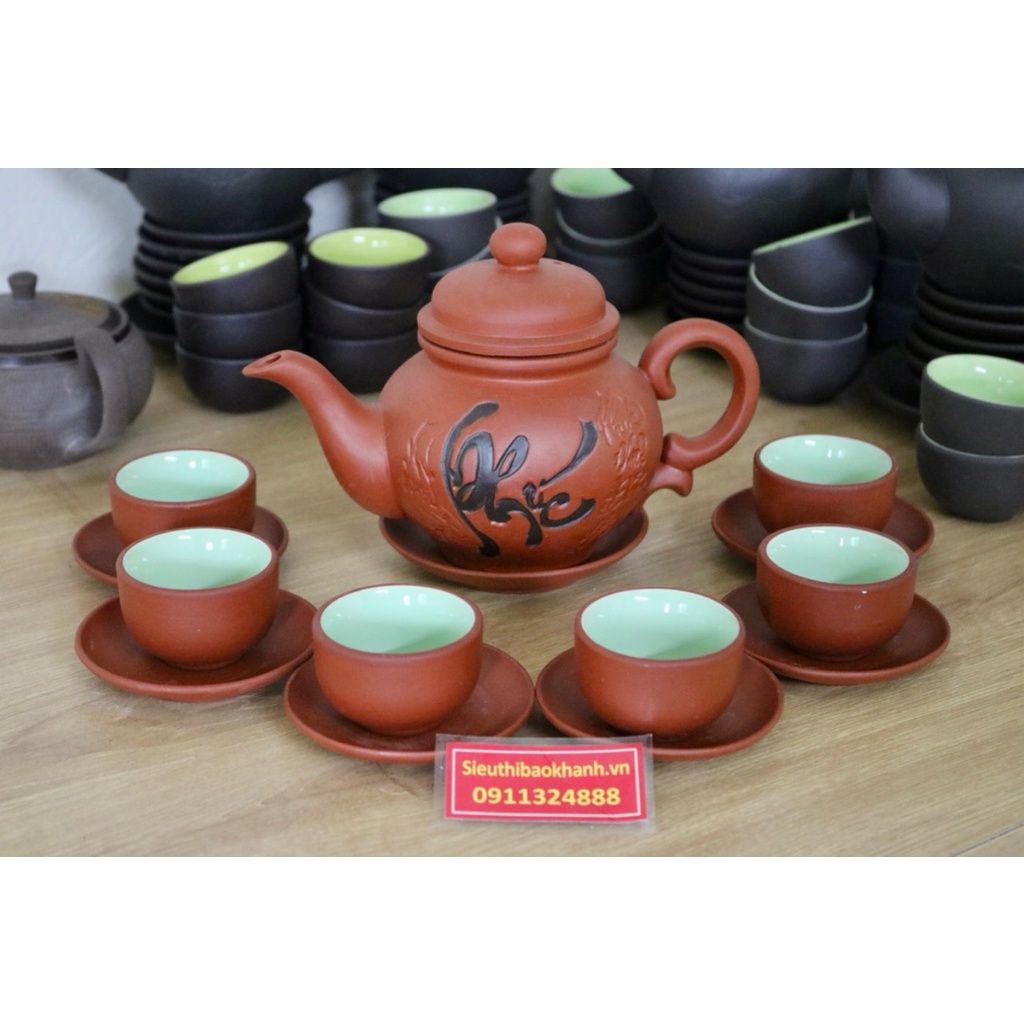  Bộ ấm chén tử sa Bát Tràng  họa tiết chữ Phúc-Siêu thị Bảo Khánh 