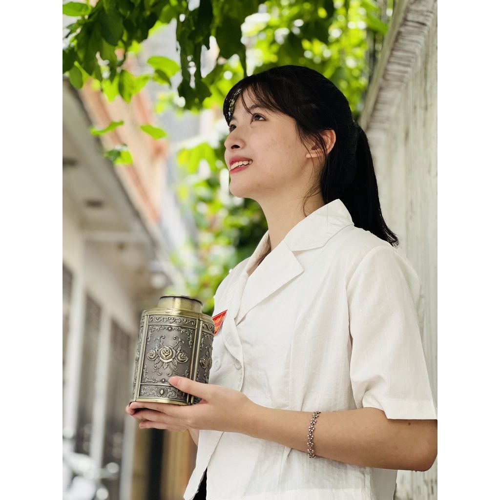  Hộp chè chất liệu hợp kim đồng cao cấp 18cm 